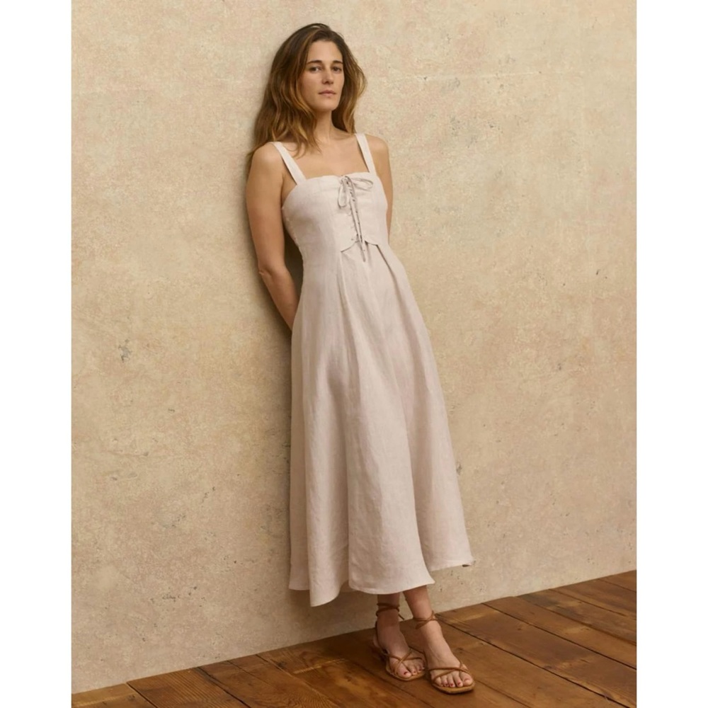 Christy Dawn Linen Midi Dress in Light Beige - Picture 5 of 10